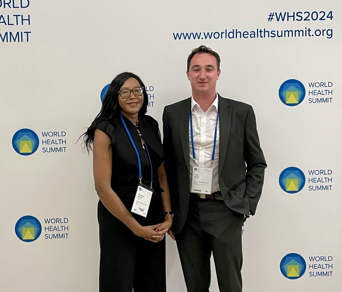 Vice Chair of the Uniting Board, Dr Francisca Mutapi, and Donor Insight Analyst, Jordi Knight, at the World Health Summit 2024