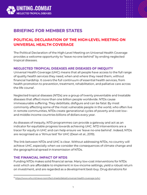Screenshot of the front page of a technical document 'briefing for member states - NTDs and UHC''