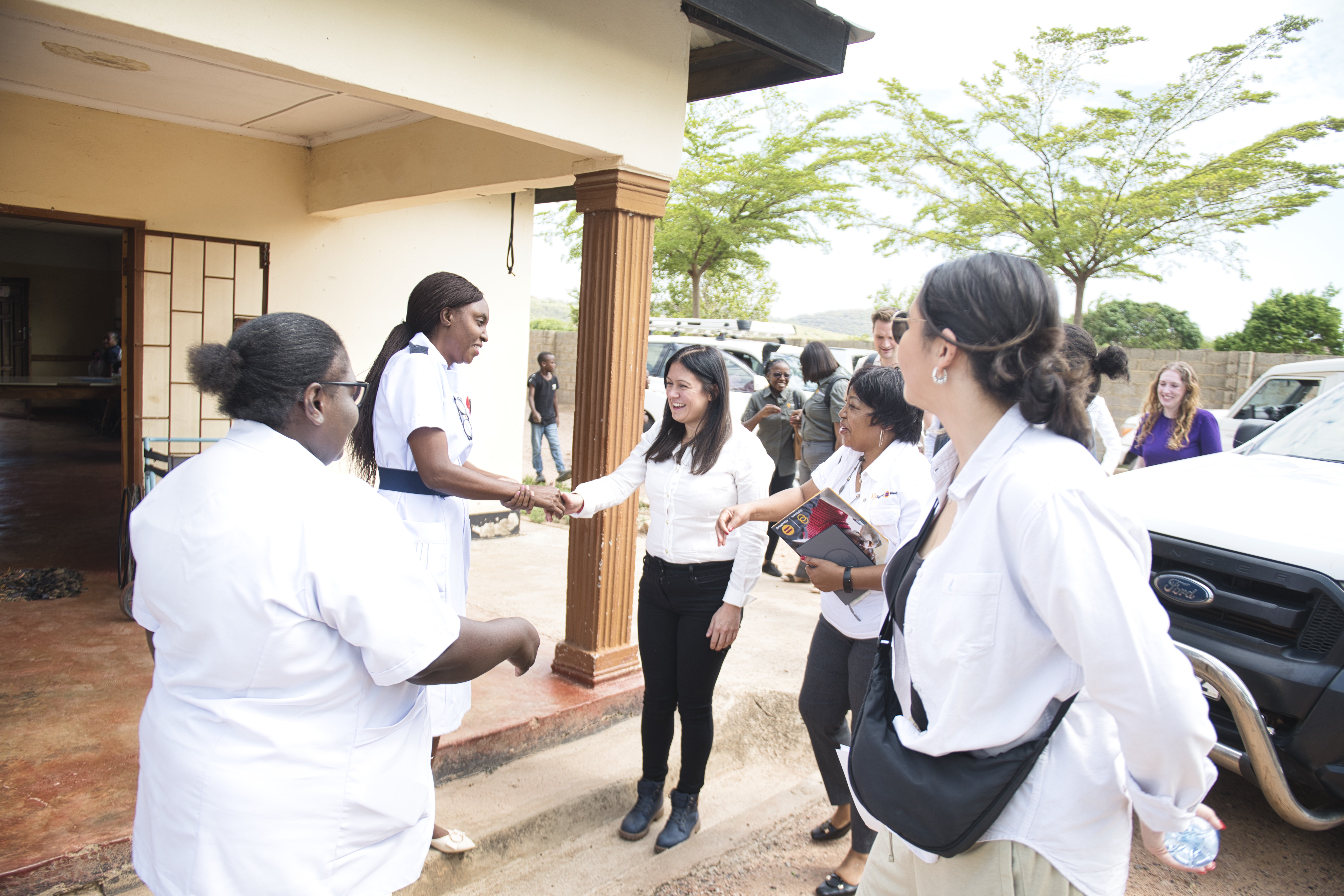 Lisa Nandy greets some of the staff at the Shikoswe Health Centre.