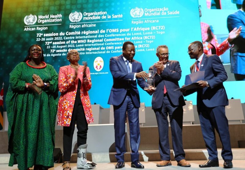 Togo receives an outstanding achievement award as the first ever country to eliminate four neglected tropical diseases at the 72nd session of the WHO Regional Committee for Africa