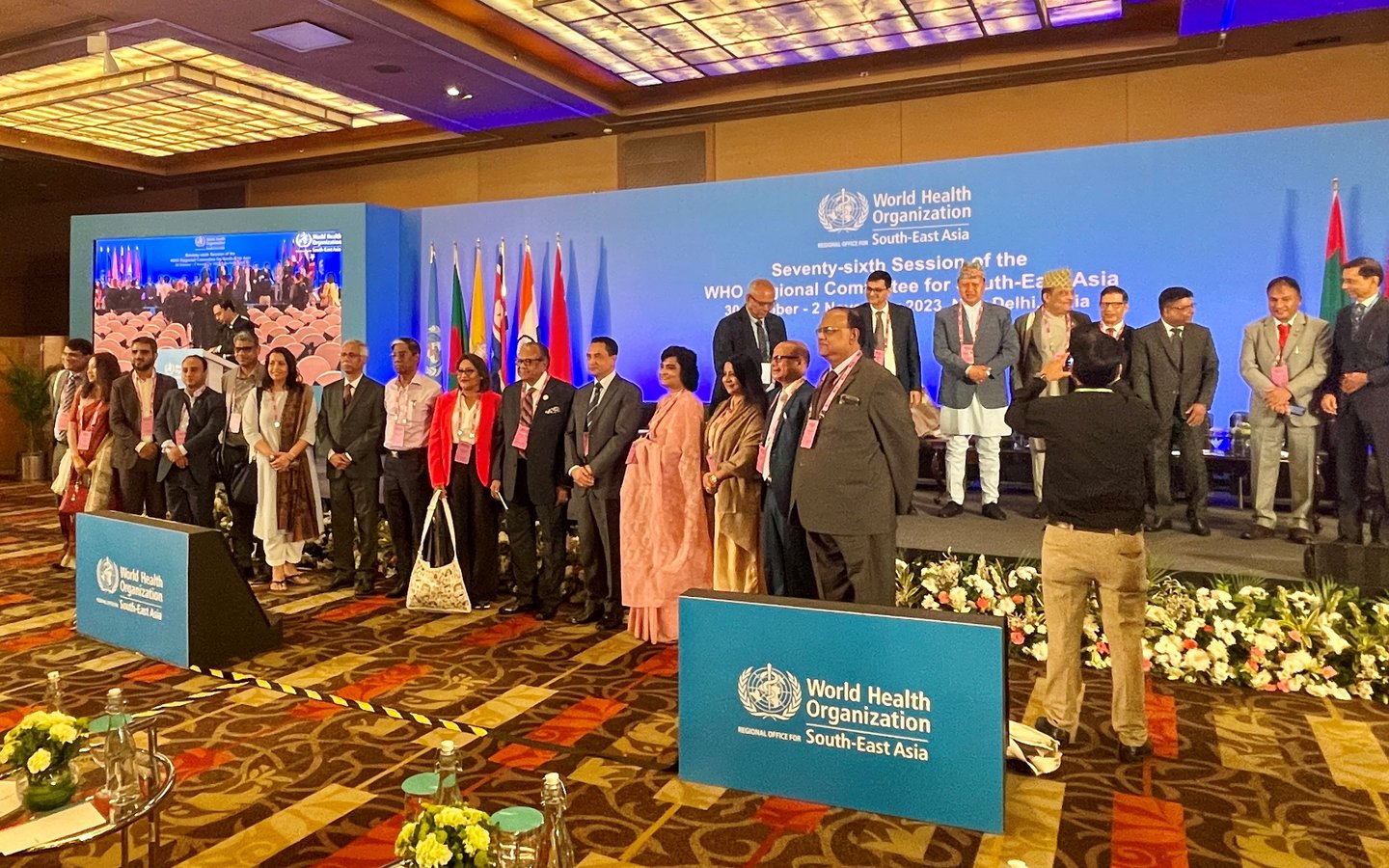 Ministers of Health and other officials gather for a photo opportunity at 76th WHO SEARO Regional Committee meeting